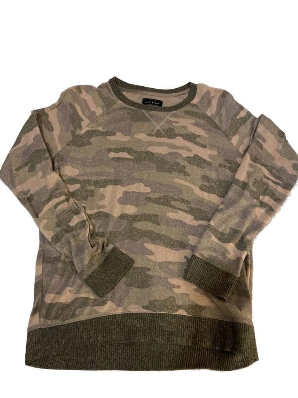 Lucky Brand Women's Lightweight Camo Print Raglan Crewneck Sweatshirt